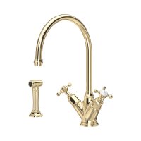 Perrin & Rowe Phoenician Monobloc Sink Mixer with Rinse (Crosstop) - Gold