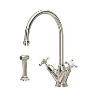 Perrin & Rowe Phoenician Monobloc Sink Mixer with Rinse (Crosstop) - Nickel