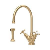 Perrin & Rowe Phoenician Monobloc Sink Mixer with Rinse (Crosstop) - Satin Brass