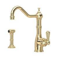 Perrin & Rowe Provence Monobloc Sink Mixer with Rinse (Single Lever) - Polished Brass