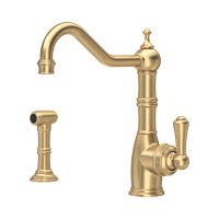 Perrin & Rowe Provence Monobloc Sink Mixer with Rinse (Single Lever) - Satin Brass