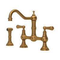 Perrin & Rowe Provence Bridge Sink Mixer with Rinse - Aged Brass