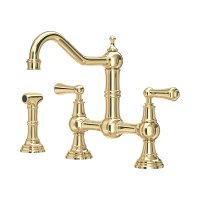 Perrin & Rowe Provence Bridge Sink Mixer with Rinse - Polished Brass