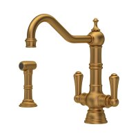 Perrin & Rowe Provence Monobloc Sink Mixer with Rinse (Dual Lever) - Aged Brass