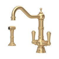 Perrin & Rowe Provence Monobloc Sink Mixer with Rinse (Dual Lever) - Satin Brass