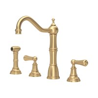 Perrin & Rowe Provence Widespread Sink Mixer with Rinse - Satin Brass