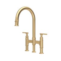 Perrin & Rowe Southbank Bridge Sink Mixer with Pull-Down Rinse - Satin Brass