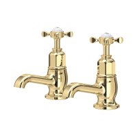 Perrin & Rowe Traditional Pair of Bath Pillar Taps (Crosstop Handles) - Polished Brass