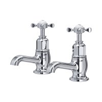 Perrin & Rowe Traditional Pair of Bath Pillar Taps (Crosstop Handles) - Chrome