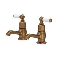 Perrin & Rowe Traditional Pair of Basin Pillar Taps (Lever Handles) - English Bronze