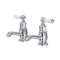 Perrin & Rowe Traditional Pair of Basin Pillar Taps (Lever Handles) - Chrome