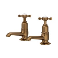 Perrin & Rowe Traditional Pair of Basin Pillar Taps (Crosstop Handles) - English Bronze