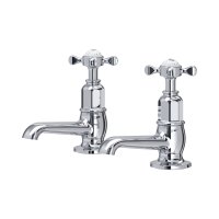 Perrin & Rowe Traditional Pair of Basin Pillar Taps (Crosstop Handles) - Chrome