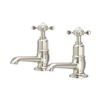 Perrin & Rowe Traditional Pair of Basin Pillar Taps (Crosstop Handles) - Pewter