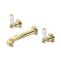 Perrin & Rowe Traditional Three-Hole Wall-Mounted Basin Mixer (Lever Handles) - Polished Brass