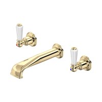 Perrin & Rowe Traditional Three-Hole Wall-Mounted Basin Mixer (Lever Handles) - Gold