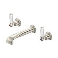 Perrin & Rowe Traditional Three-Hole Wall-Mounted Basin Mixer (Lever Handles) - Pewter