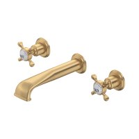 Perrin & Rowe Traditional Three-Hole Wall-Mounted Basin Mixer (Crosstop Handles) - Satin Brass
