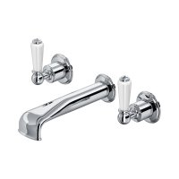 Perrin & Rowe Traditional Three-Hole Wall-Mounted Bath Filler (Lever Handles) - Chrome