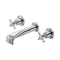 Perrin & Rowe Traditional Three-Hole Wall-Mounted Bath Filler (Crosstop Handles) - Chrome