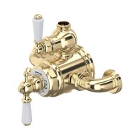 Perrin & Rowe Traditional Exposed Thermostatic Shower Mixer with Flow Control (Lever Handles) - Gold