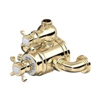 Perrin & Rowe Traditional Exposed Thermostatic Shower Mixer with Flow Control (Crosstop Handles) - Gold
