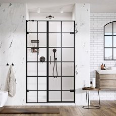 Roman Liberty 10mm Black Grid Hinged Door with One In-Line Panel for Alcove Fitting