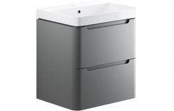 Purity Collection Lumbra 600mm 2 Drawer Wall Hung Basin Unit - Matt Grey