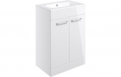 Purity Collection Volti 610mm Floor Standing 2 Door Basin Unit & Basin - White Gloss