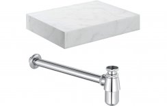 Purity Collection Naturel 600mm Wall Hung White Marble Basin Shelf & Chrome Bottle Trap