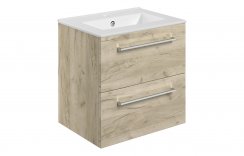 Purity Collection Volti 510mm Wall Hung 2 Drawer Basin Unit & Basin - Oak