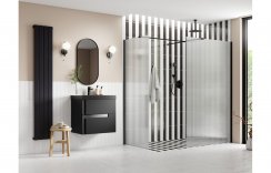 Purity Collection Icona 900mm Fluted Wetroom Panel & Side Panel Arm - Black