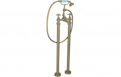 Purity Collection Terni Floor Standing Bath/Shower Mixer & Shower Kit - Brushed Brass