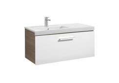 Roca Prisma Gloss White & Textured Ash 900mm Basin & Unit with 1 Drawer - Left Hand