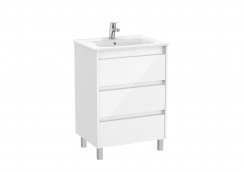 Roca Tenet Glossy White 600 x 460mm 3 Drawer Vanity Unit and Basin with Legs