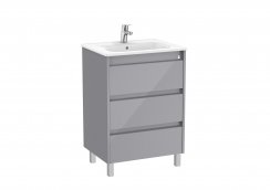 Roca Tenet Glossy Grey 600 x 460mm 3 Drawer Vanity Unit and Basin with Legs