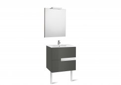 Roca Victoria-N Anthracite Grey 600mm Base Unit with Basin, Mirror and LED Spotlight