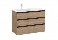 Roca The Gap Walnut 1000mm 3 Drawer Vanity Unit with Left Hand Basin