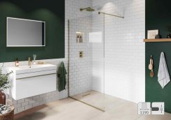 Abacus Elements 1190mm Fixed Wetroom Screen (8mm) with Wall Support & Brushed Brass Surface Channel