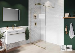 Abacus Elements 990mm Fixed Wetroom Screen (10mm) with Wall Support & Brushed Brass Surface Channel