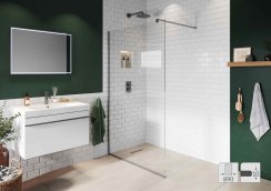 Abacus Elements 2000 x 890mm Fixed Wetroom Screen (10mm) with Wall Support & Matt Grey Surface Channel