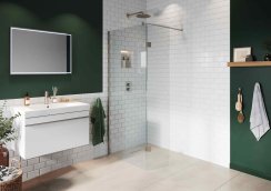 Abacus Elements 2000 x 900mm+350mm Pivot Screen (8mm) with Wall Support & Brushed Nickel Minimal Channel