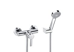 Roca Targa Wall Mounted Shower Mixer with Hose, Handshower & Wall Bracket - Chrome
