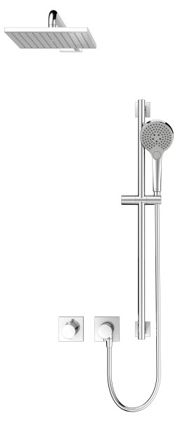 Keuco IXMO Shower Set 10 with Square Thermostatic Mixer, Slide Rail Kit, Head & Handset - Chrome
