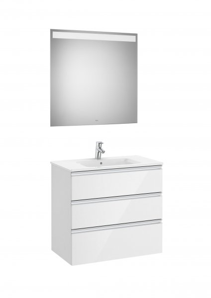 Roca The Gap Gloss White 800mm 3 Drawer Vanity Unit with Basin and Eidos LED Mirror