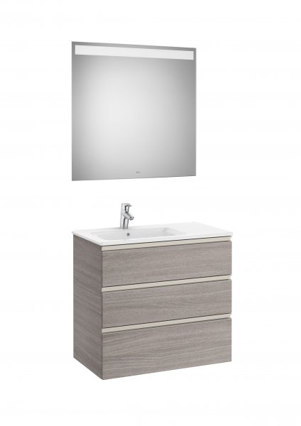 Roca The Gap City Oak 800mm 3 Drawer Vanity Unit with Left Handed Basin and Eidos LED Mirror