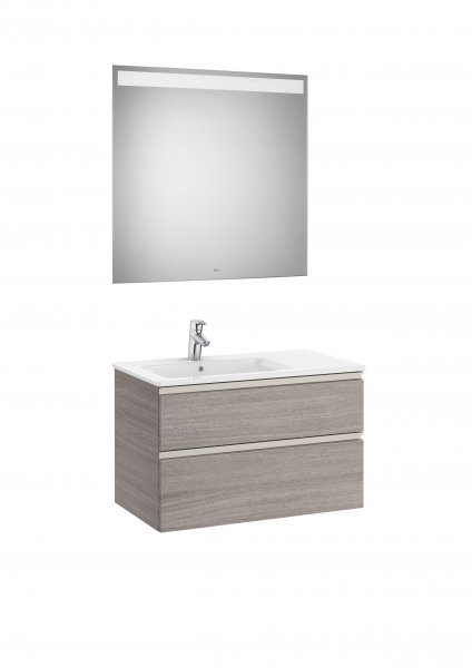 Roca The Gap City Oak 800mm 2 Drawer Vanity Unit with Left Handed Basin and Eidos LED Mirror