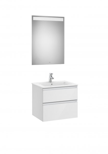 Roca The Gap Gloss White 600mm 2 Drawer Vanity Unit with Basin and Eidos LED Mirror