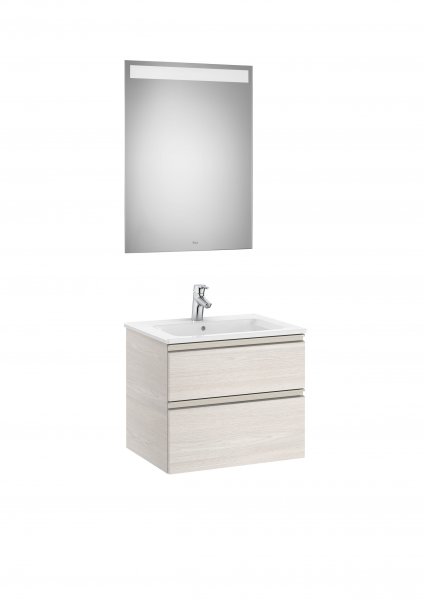 Roca The Gap Nordic Ash 600mm 2 Drawer Vanity Unit with Basin and Eidos LED Mirror