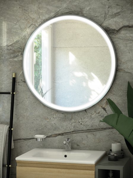 RAK Art Round 800 x 800mm Led Illuminated Mirror - Brushed Nickel